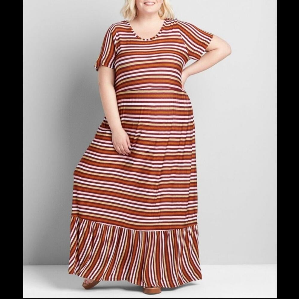 Lane Bryant Brown&Pink Stripe Knit Maxi Dress Sz.26/28